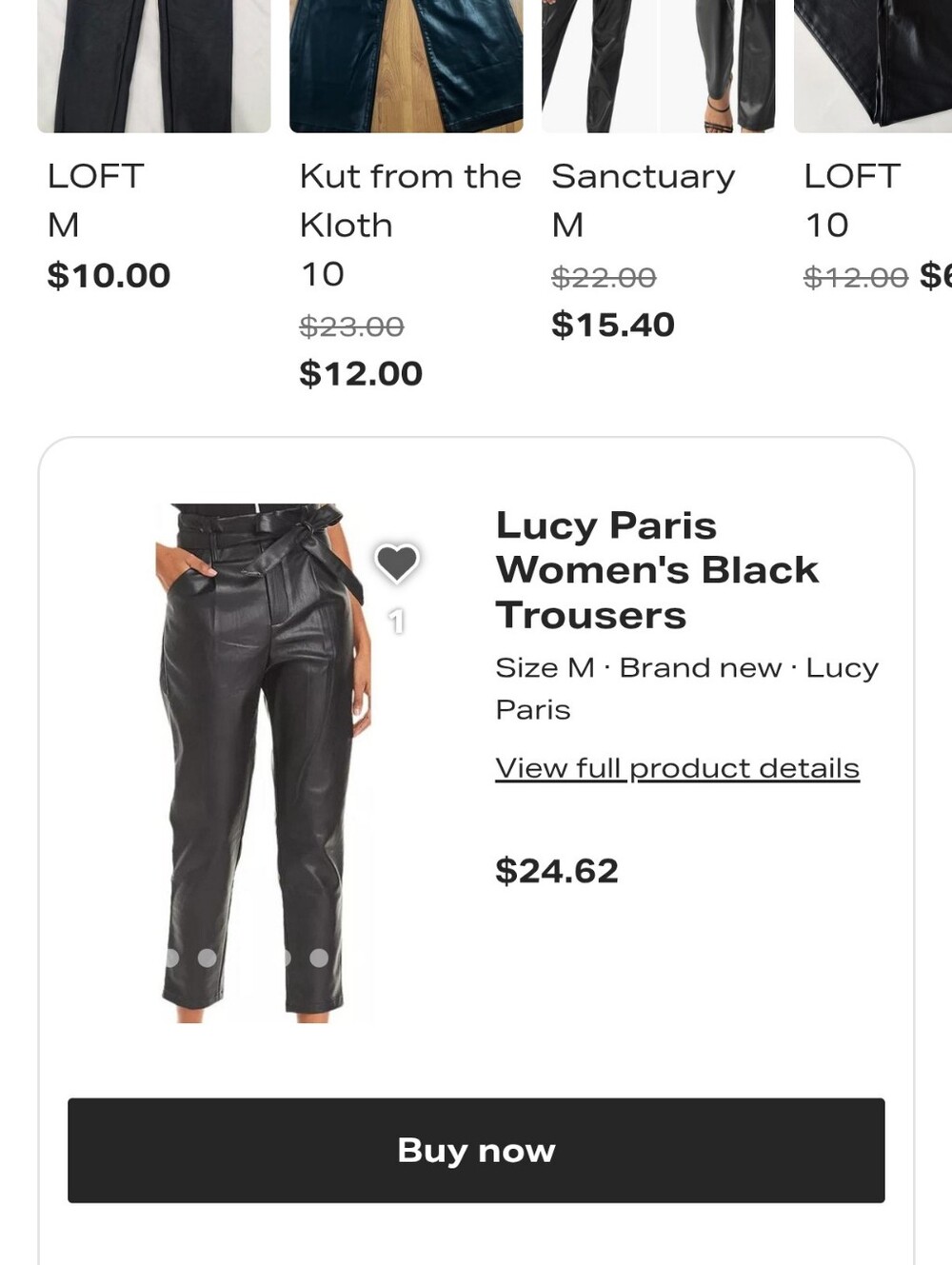 Lucy Paris Black Faux-Leather Paperbag Waist Ankle Trousers